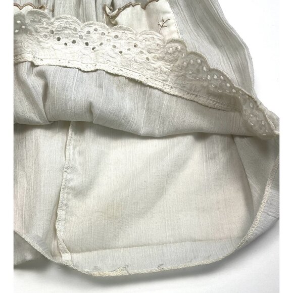 VTG 1950s GERANIO 24mos? Ivory Linen Embroidered SUNDRESS Cottagecore *Needs TLC - Picture 5 of 13